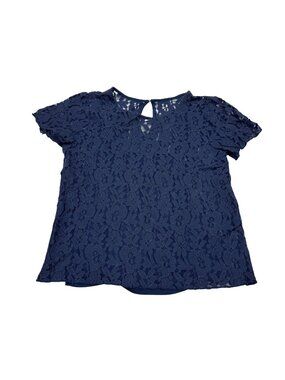 Abercrombie & Fitch Women's Navy Blue Floral Lace SS Blouse Top, Size XS